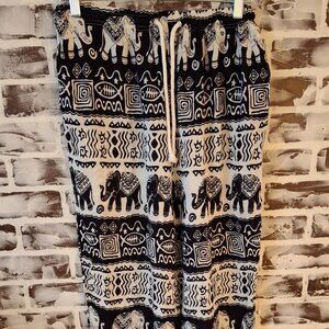 Kathmandu Imports One Size Harem Pants Black White Elephants Genie Boho